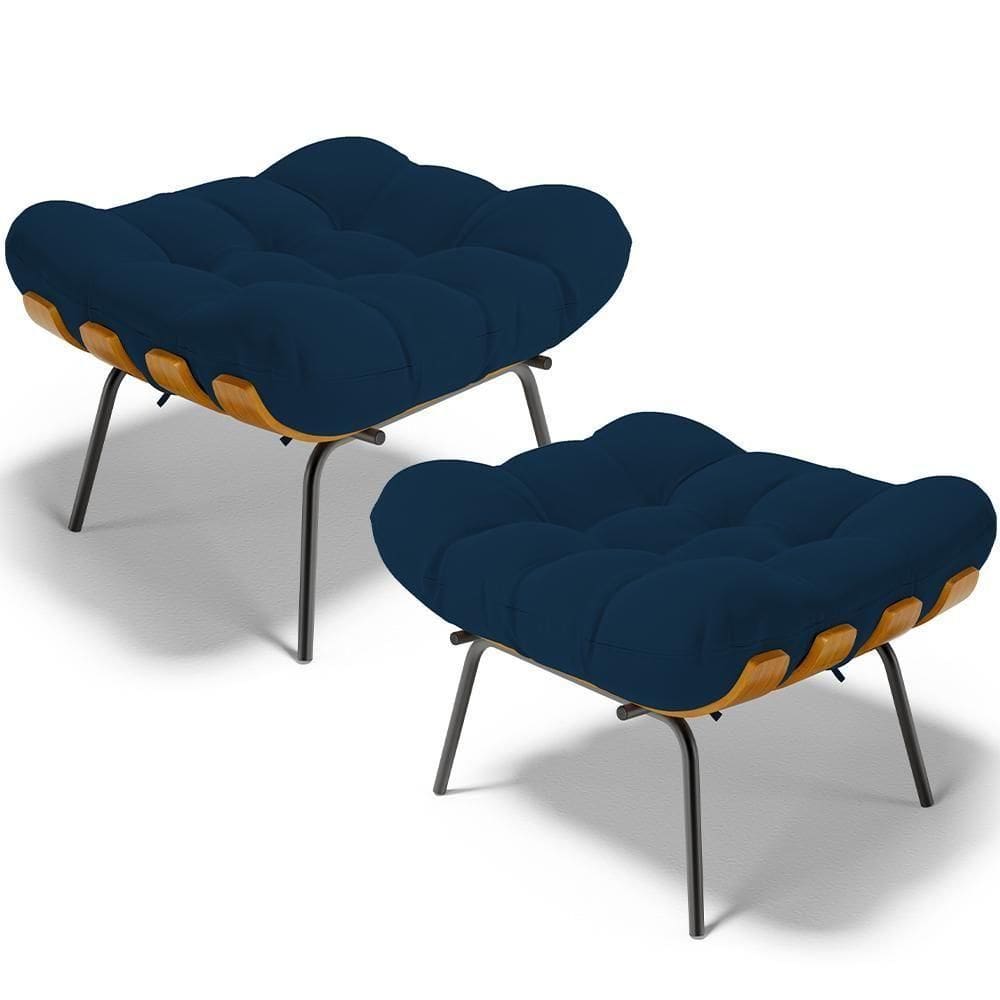 Kit 2 Puff`s Decorativos Costela L02 Suede Azul Marinho - Lyam Decor