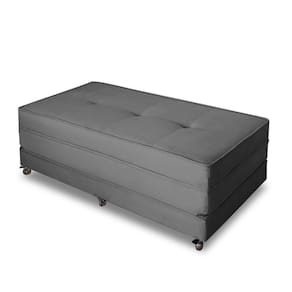 Puff Cama Dobrável Casal Cor Suede Cinza Chumbo