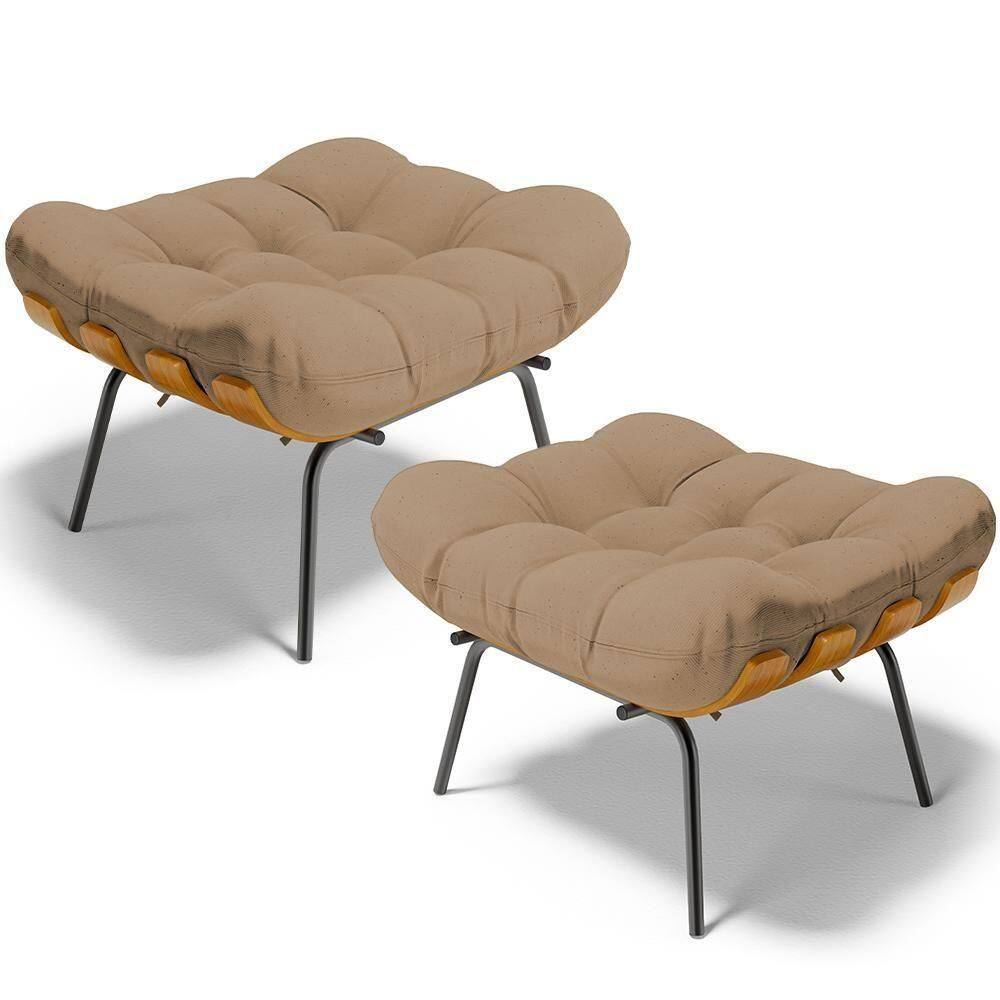 Kit 2 Puff`s Decorativos Costela L02 Linho Bege Escuro - Lyam Decor