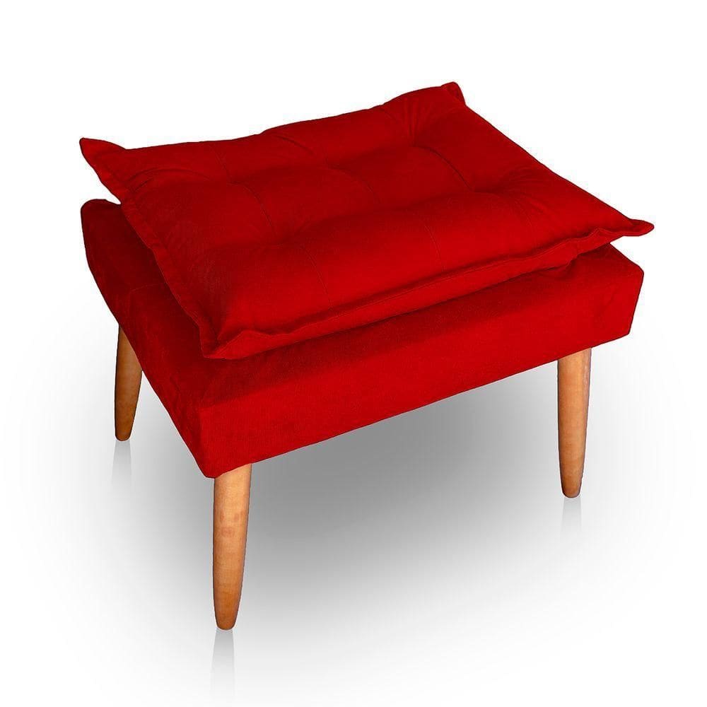 Puff Para Sala E Quarto Madeira Decorativo Opala Suede Vermelho