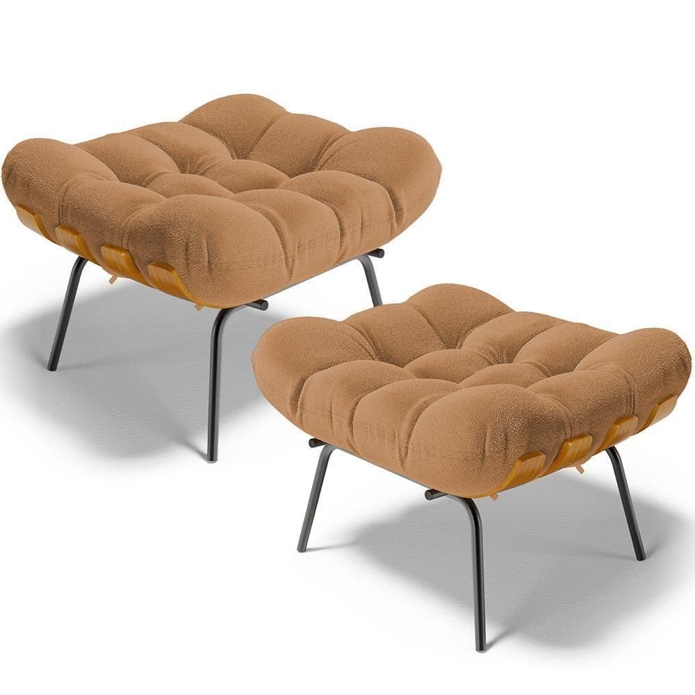 Kit 2 Puff`s Decorativos Costela L02 Bouclê Mostarda - Lyam Decor