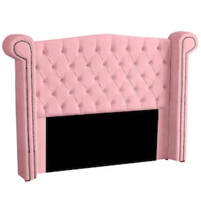 Cabeceira Casal Estofada Para Cama Box Ayla Veludo Cor Rosa Bebe