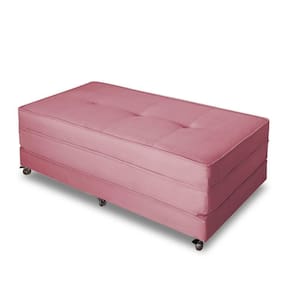 Puff Cama Dobrável Casal Cor Suede Rosê