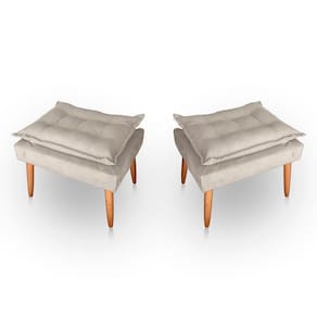 Kit 02 Puff Para Sala E Quarto Madeira Decorativo Opala Suede Bege