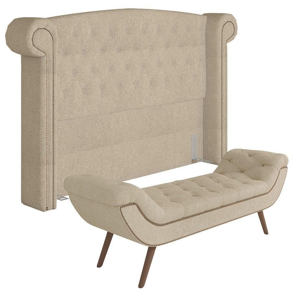 Cabeceira Cama Box Casal 140cm Provença E Recamier Veneto P02 Bouclé Bege - Mpozenato