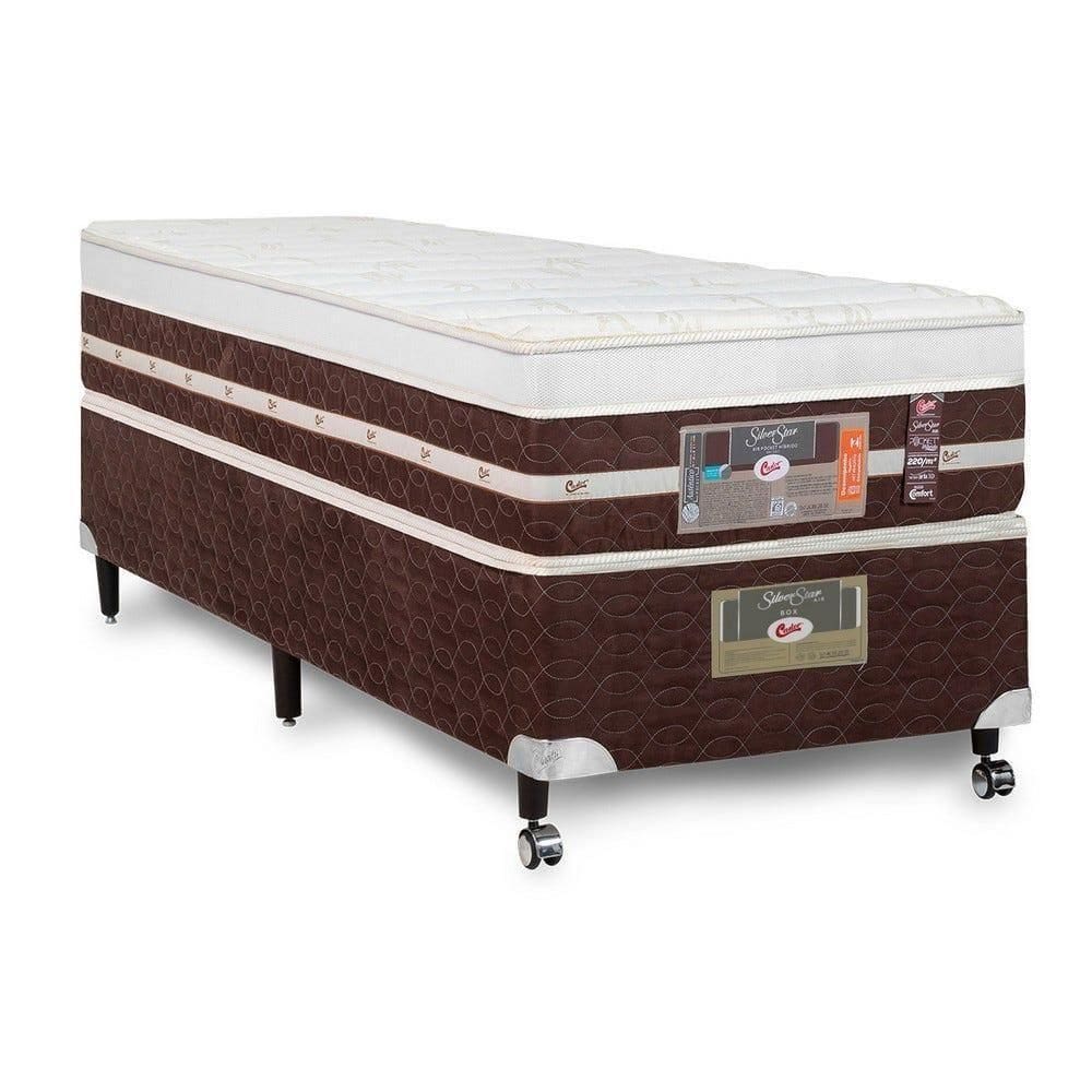 Cama Box + Colchão Castor Solteiro Silver Star Air One Face Hibrido 96x203x59cm
