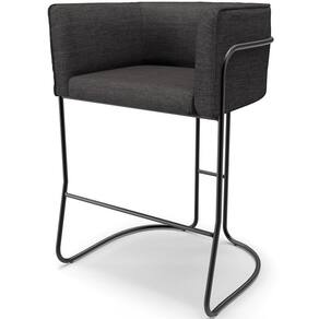 Banqueta Decorativa Fixa Baixa Base De Aço Preto Betina D02 Linho Cinza Escuro C-416 - Lyam Decor