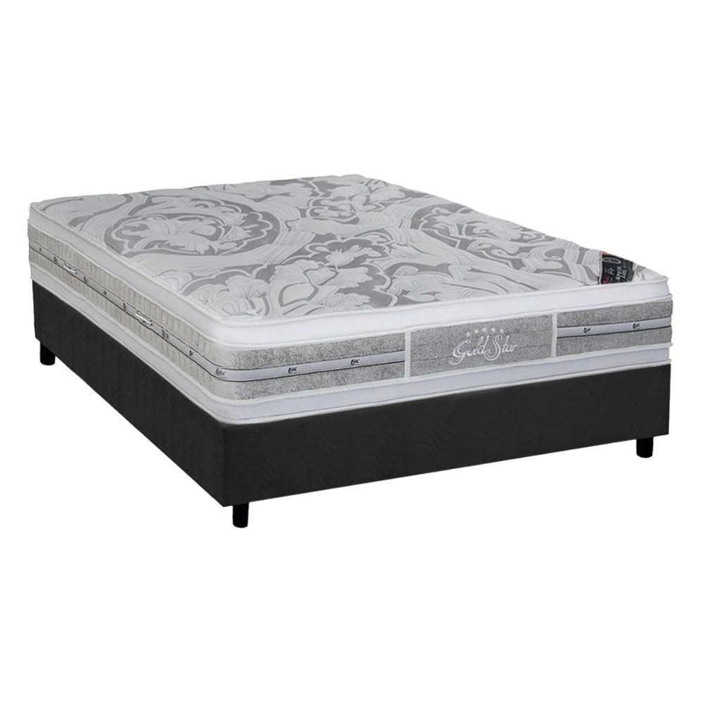 Cama Box Casal: Colchão Molas Ensacadas Castor Super Luxo Látex Plush Face+Base Gray(138X188)