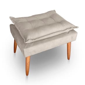 Puff Para Sala E Quarto Madeira Decorativo Opala Suede Bege