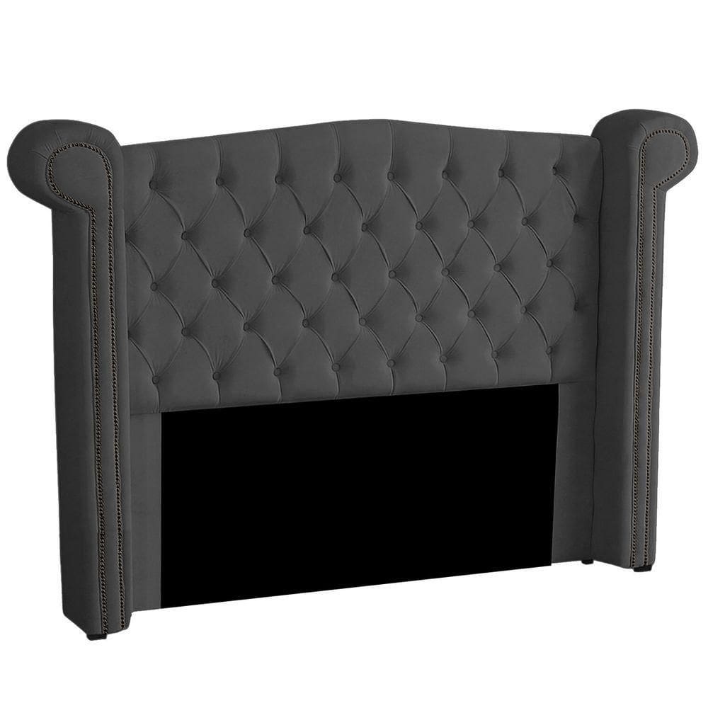 Cabeceira Casal Estofada Para Cama Box Ayla Veludo Cor Cinza Chumbo