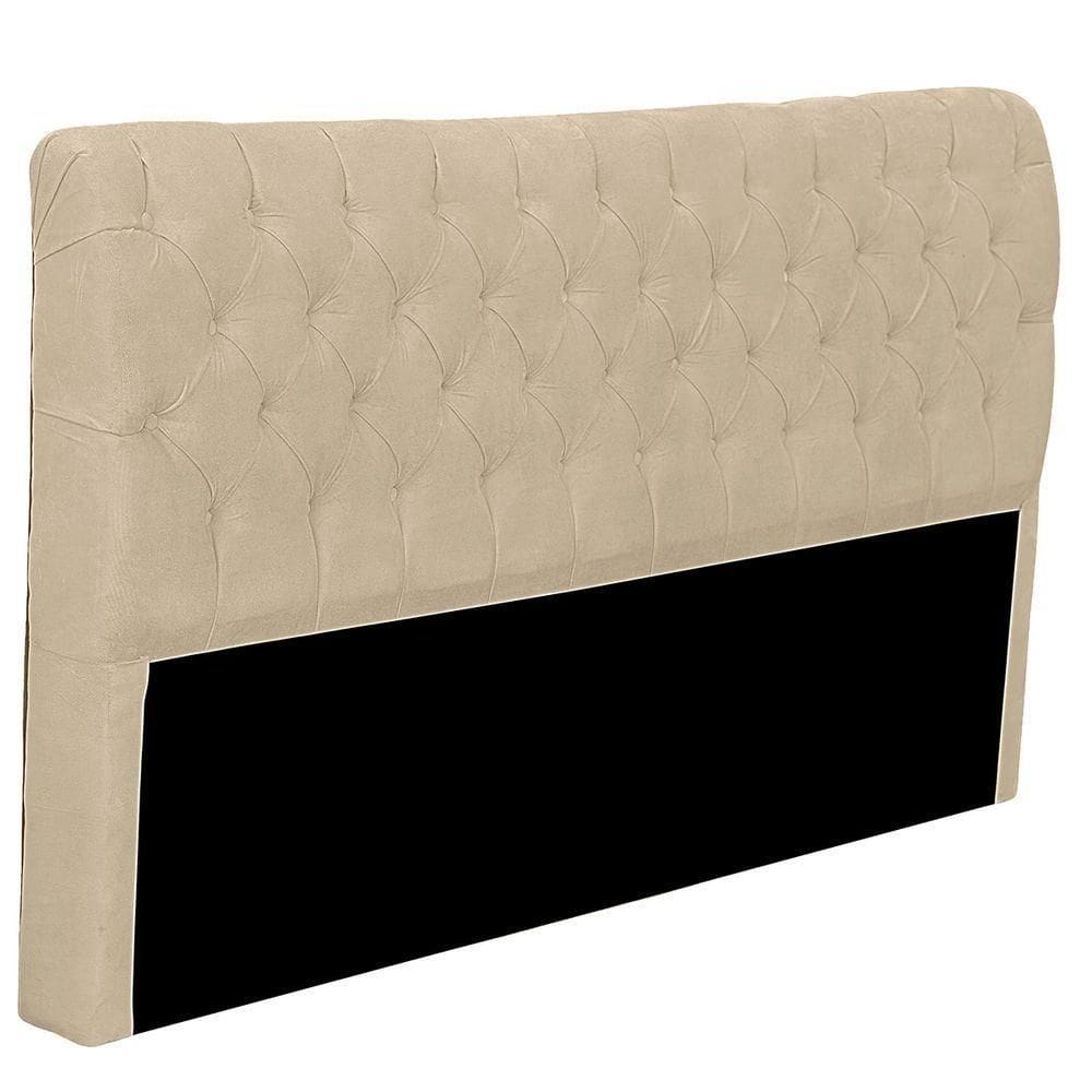 Cabeceira Casal King Size Estofada Para Cama Box Glass Veludo Bege
