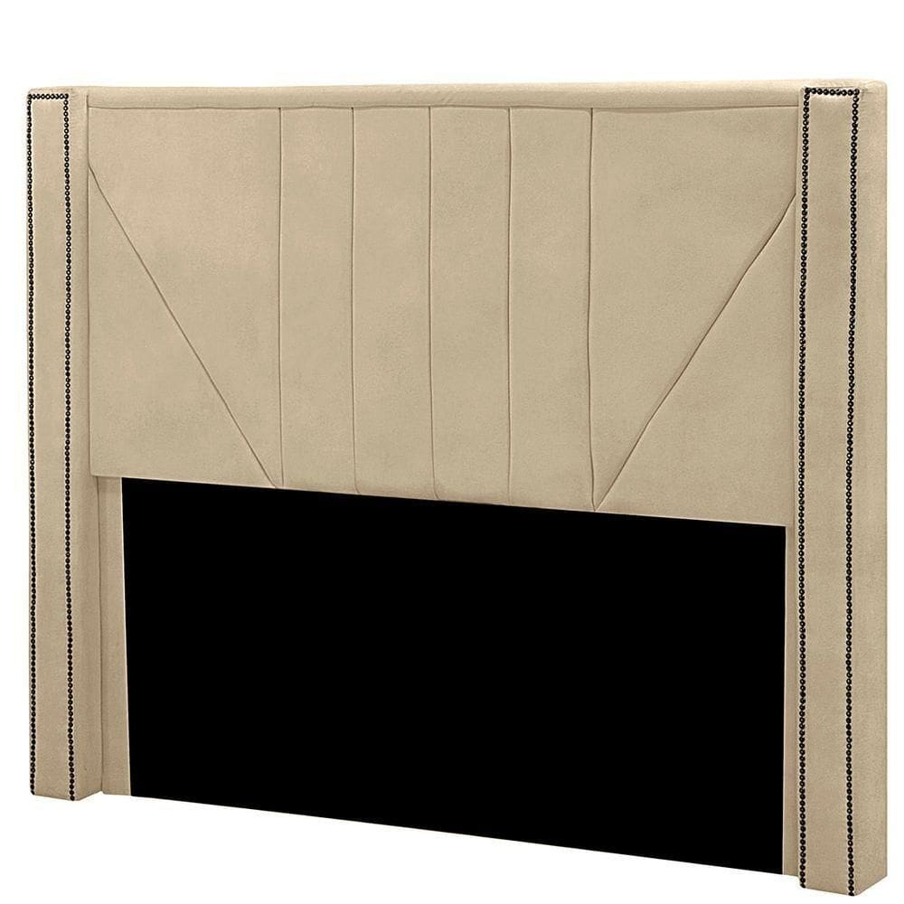 Cabeceira Casal Estofada Para Cama Box Toronto Veludo Bege