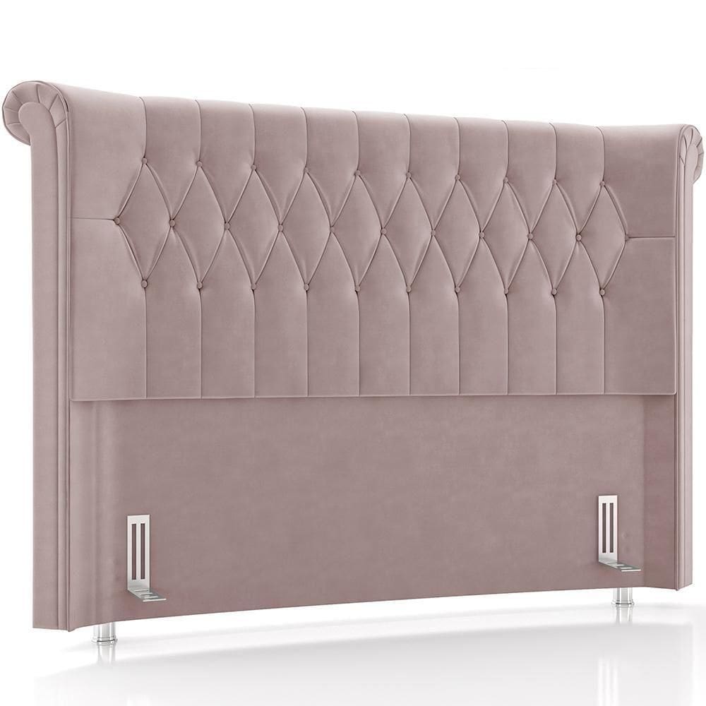 Cabeceira Cama Box King 195cm Estofada Meora P05 Veludo Rosê - Lyam Decor