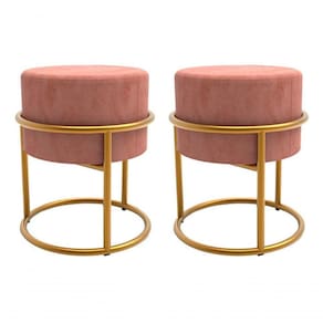 2 Puffs Banqueta Ferro, Decoração Design Moderno - Rosa