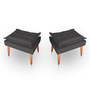 Kit 02 Puff Para Sala E Quarto Madeira Decorativo Opala Suede Cor Cinza
