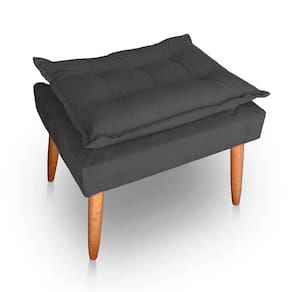 Puff Para Sala E Quarto Madeira Decorativo Opala Suede Cinza