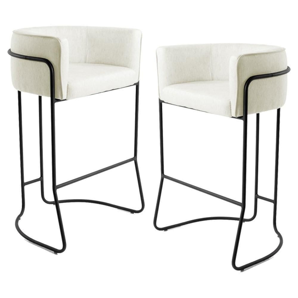 Kit 2 Banquetas Base Aço Preto Betina B-309 Veludo Bege Fosco - Domi