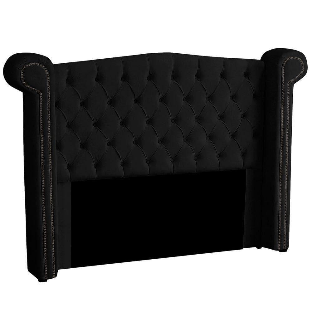 Cabeceira Casal Queen Size Estofada Para Cama Box Ayla Veludo Cor Preto