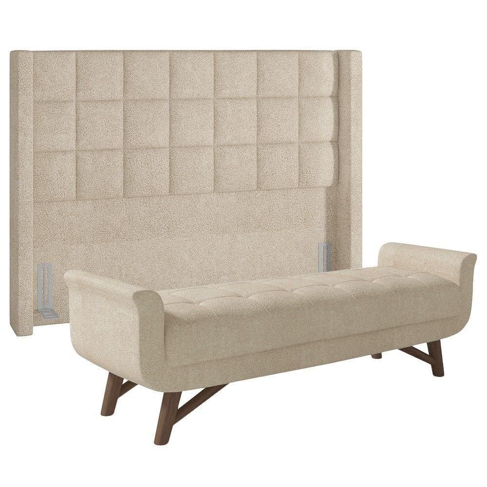 Cabeceira Cama Box Casal 140cm Pisa E Recamier Neville P02 Bouclé Bege - Mpozenato