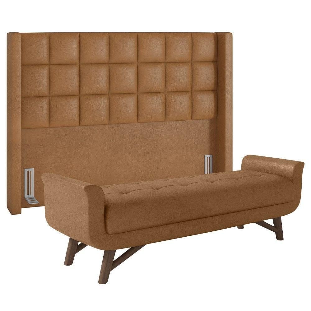 Cabeceira Cama Box Queen 160cm Pisa E Recamier Neville P02 Sintético Caramelo - Mpozenato