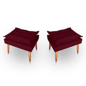 Kit 02 Puff Para Sala E Quarto Madeira Decorativo Opala Suede Bordo