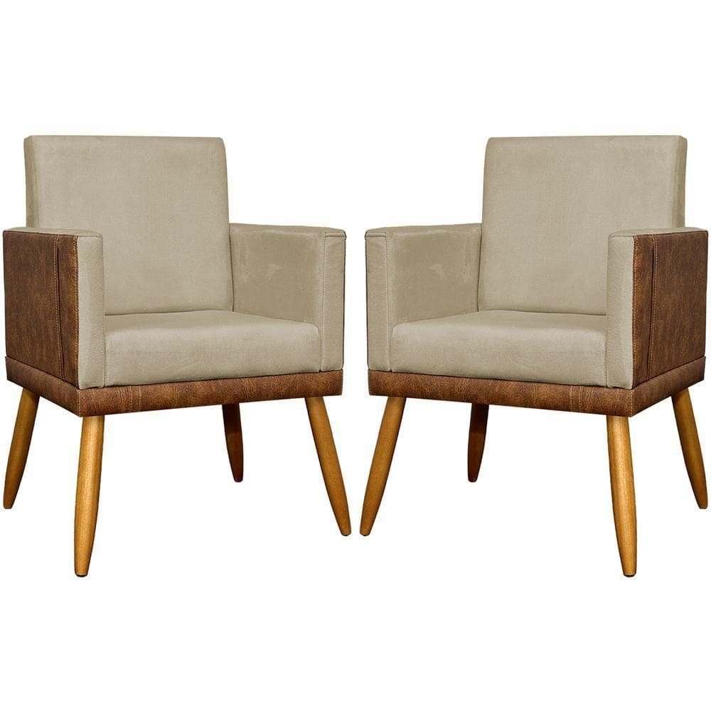 Kit 2 Poltronas Decorativas Lis Corino e Pé Palito 30cm - Nude Suede Corino