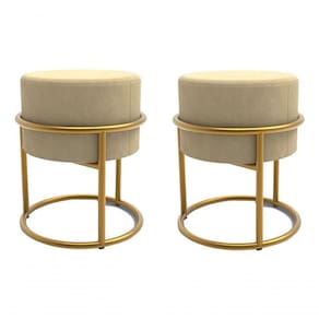 2 Puffs Banqueta Ferro, Decoração Design Moderno - Bege