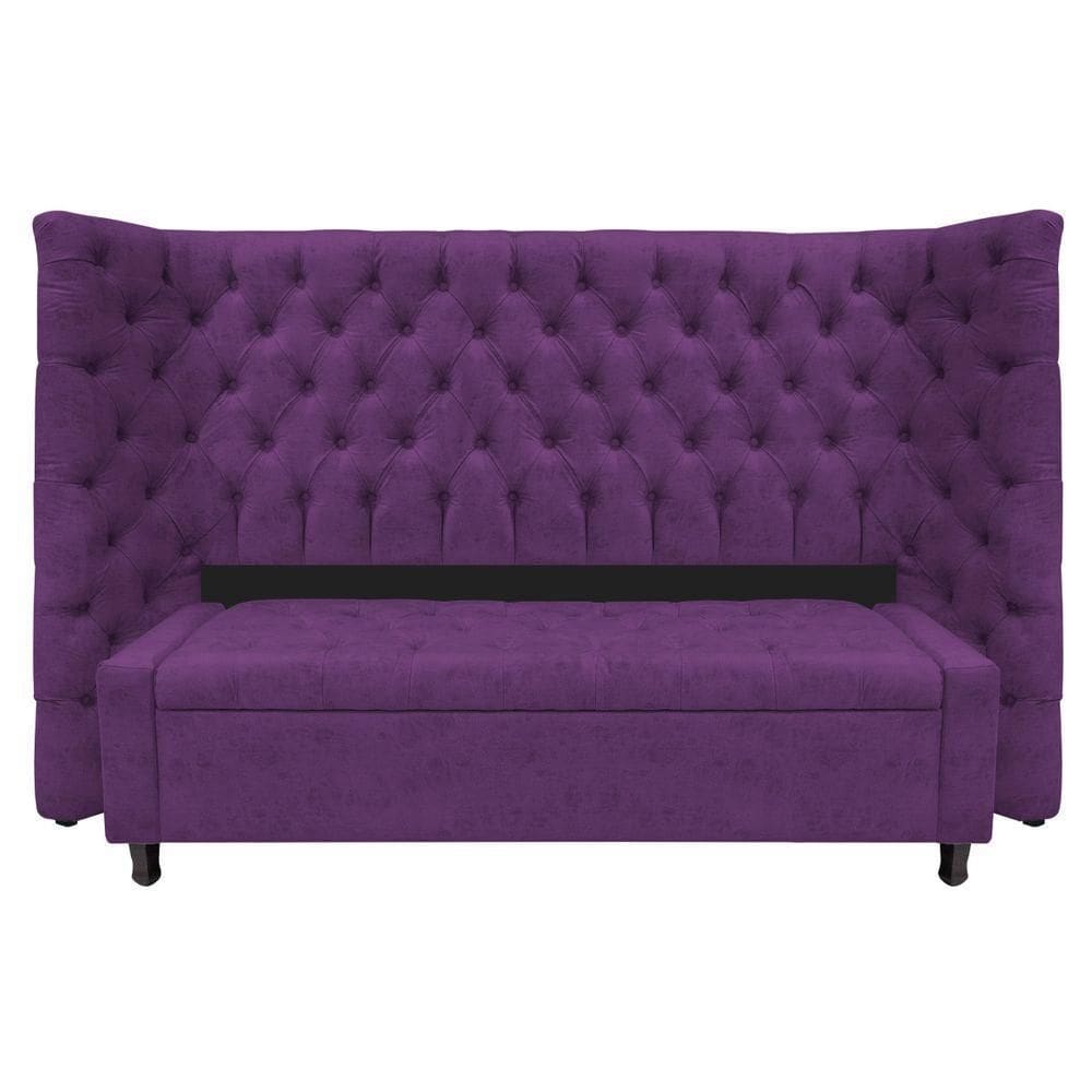 Kit Cabeceira e Calçadeira Baú Queen Everest P02 160cm Para Cama Box Suede Roxo