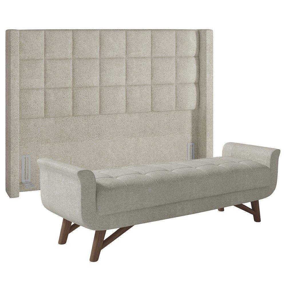 Cabeceira Cama Box Queen 160cm Pisa E Recamier Neville P02 Bouclé Cru - Mpozenato