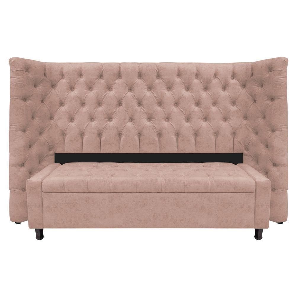 Kit Cabeceira e Calçadeira Baú Queen Everest P02 160cm Para Cama Box Suede Rosê