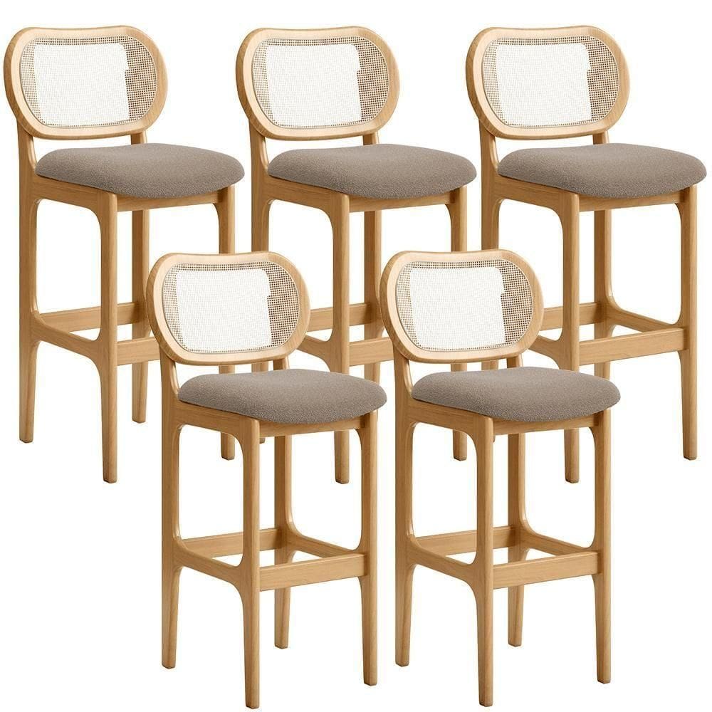 Kit 05 Banquetas Altas Para Cozinha Bancada Sala Tela Betta Fixa L02 Bouclê Bege - Lyam