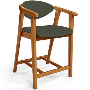 Banqueta Baixa Para Cozinha Sala De Jantar Bancada Cecília L02 Linho Verde Musgo - Lyam Decor