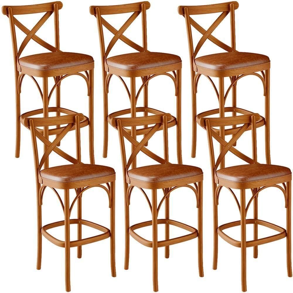 Kit 06 Banquetas Altas Cozinha Bancada Bar Sala Jantar Estofada ávila L02 Couríssimo Camel - Lyam