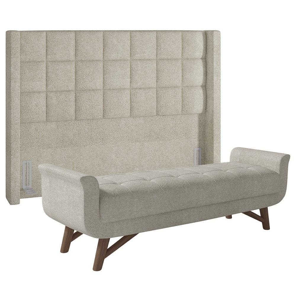 Cabeceira Cama Box Casal 140cm Pisa E Recamier Neville P02 Bouclé Cru - Mpozenato