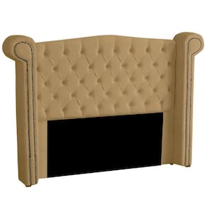 Cabeceira Casal Estofada Para Cama Box Ayla Veludo Cor Bege Médio