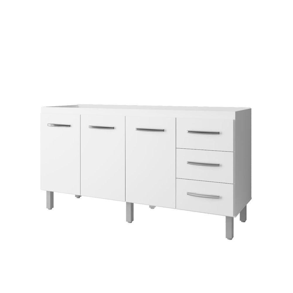Balcão Para Pia De Cozinha 1,60m Emily Com 3 Portas E 3 Gavetas Branco - Moblis