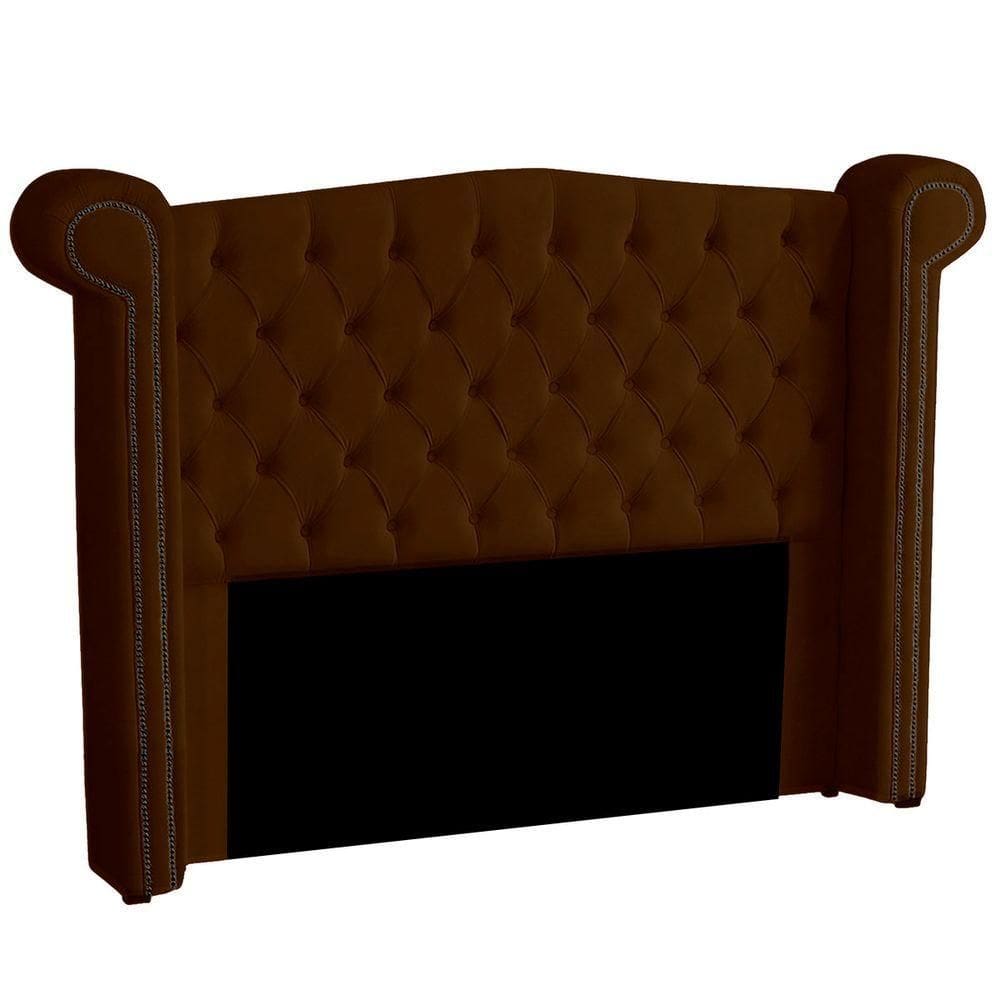 Cabeceira Casal Queen Size Estofada Para Cama Box Ayla Veludo Cor Marrom