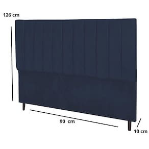 Cabeceira Solteiro 90 Cm Carla Suede Azul Marinho E Frame