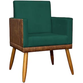 Poltrona Decorativa Lis Corino e Pé Palito 30 Cm Castanho - Verde Suede Corino