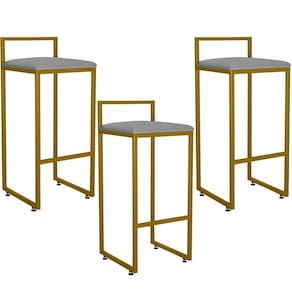 Kit 03 Banquetas Alta Cozinha Hanna L02 Dourado Corano Cinza