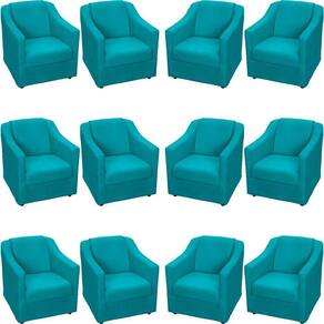 Kit 12 Poltronas Mila Pé De Plástico Cromado - Azul-turquesa Suede