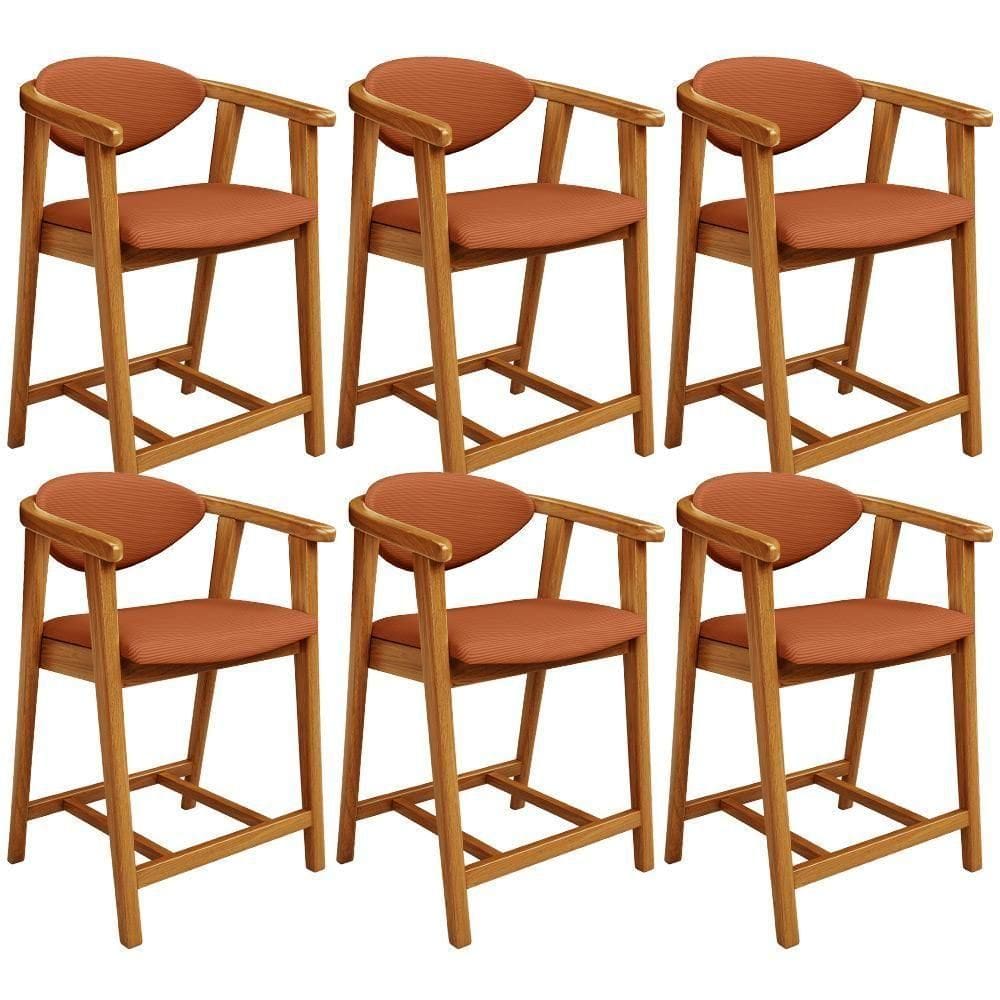 Kit 06 Banquetas Baixa Cozinha Bancada Cecília L02 Tecido Terracota