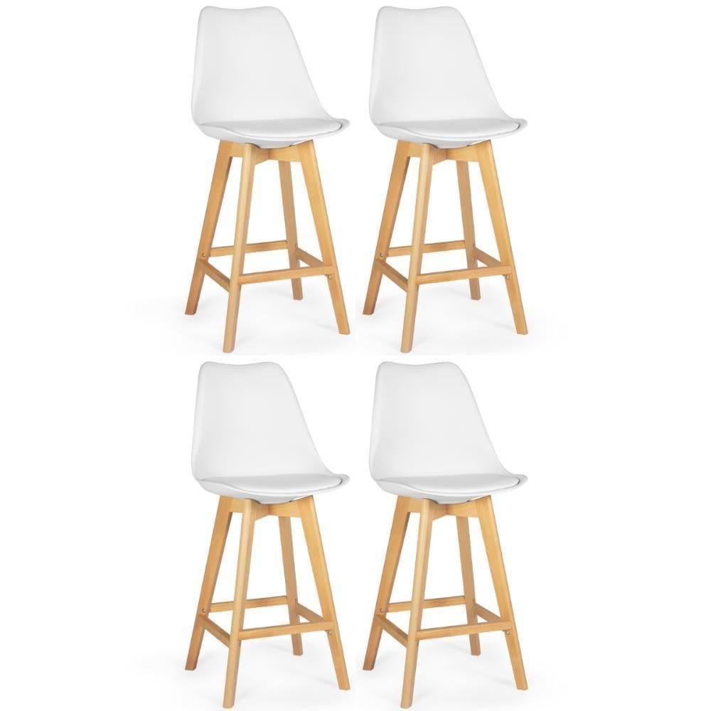 Kit 4 Banqueta Alta Leda Base Madeira Com Encosto - Branco