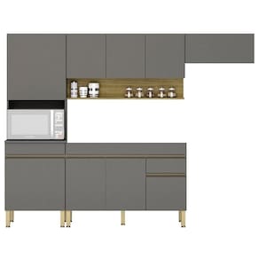 Armário de Cozinha 4 peças Balcão sem Tampo 150cm Lina14 Z06 Gris/Freijó - Mpozenato