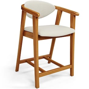 Banqueta Baixa Para Cozinha Sala De Jantar Bancada Cecília L02 Linho Champanhe - Lyam Decor