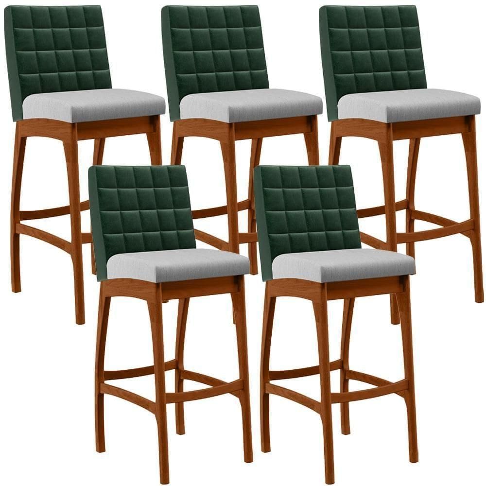 Kit 05 Banquetas Altas Cozinha B04 Verde Musgo Cinza