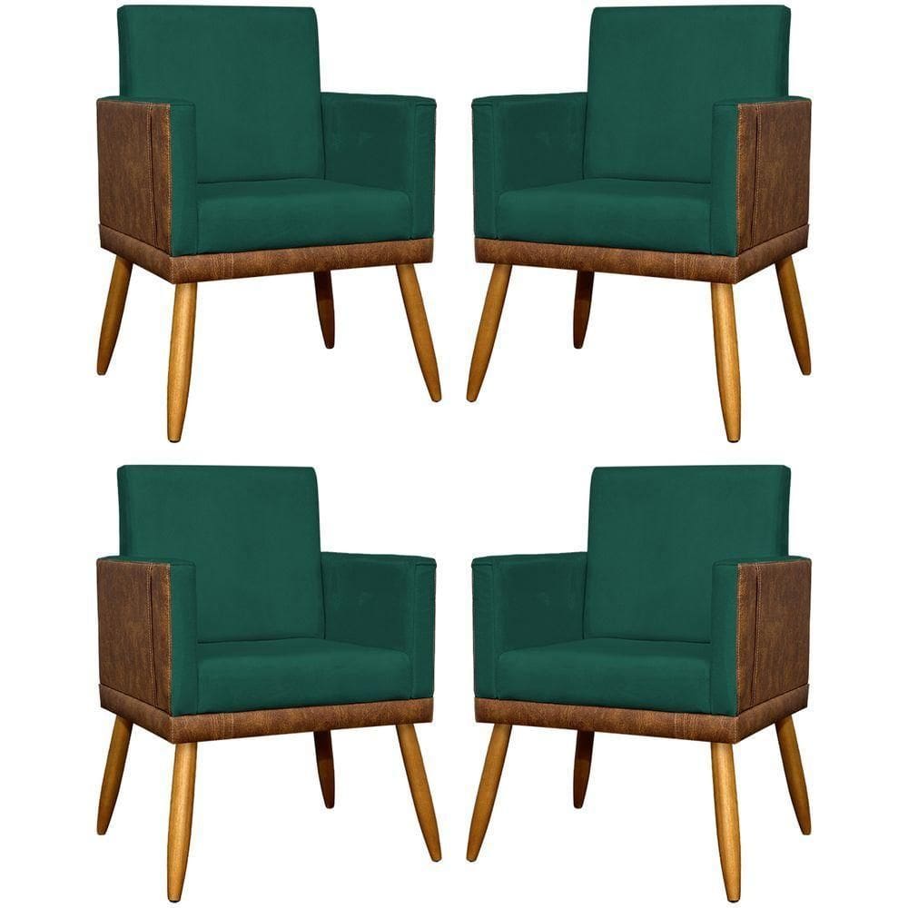 Kit 4 Poltronas Modernas Lis Corino e Pé 30cm - Verde Suede Corino