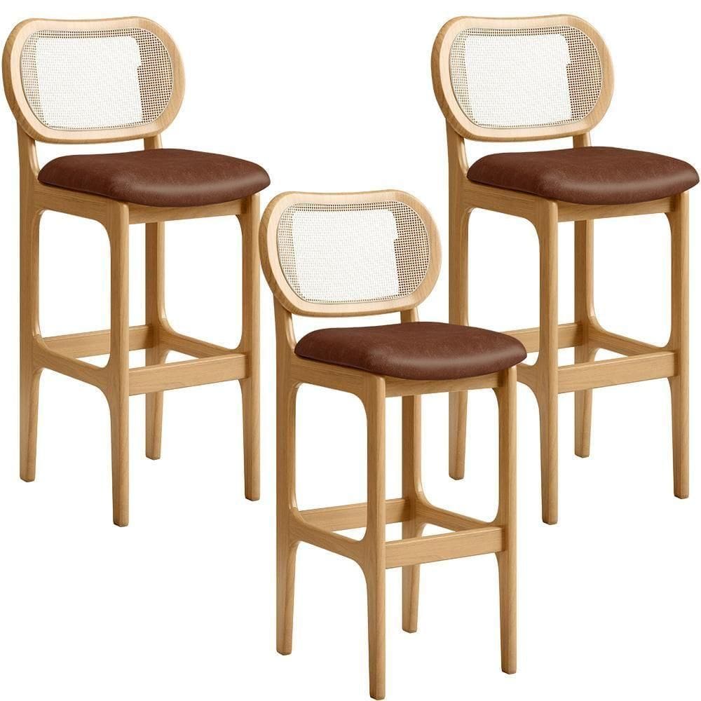 Kit 03 Banquetas Altas Para Cozinha Bancada Sala Tela Betta Fixa L02 Couríssimo Marrom - Lyam