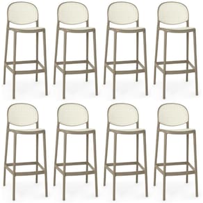 Kit 8 Banqueta Alta Com Encosto Roma Em Polipropileno - Branco/cinza Escuro