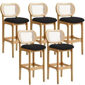 Kit 05 Banquetas Altas Para Cozinha Bancada Sala Tela Betta Fixa L02 Bouclê Preto - Lyam